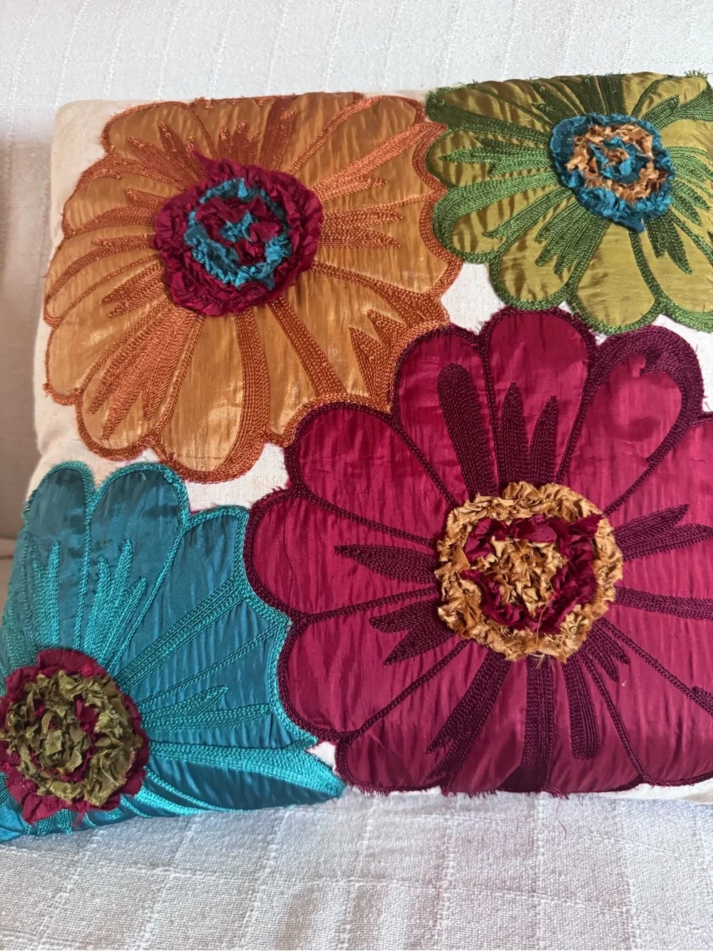 Pier 1 Multicolor Floral Appliqué Throw Pillow set of 2